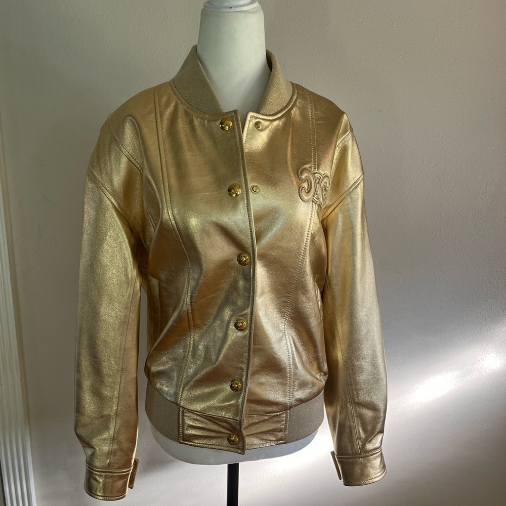 Celine Shimmering Gold Bomber Jacket - Picture 2 of 11